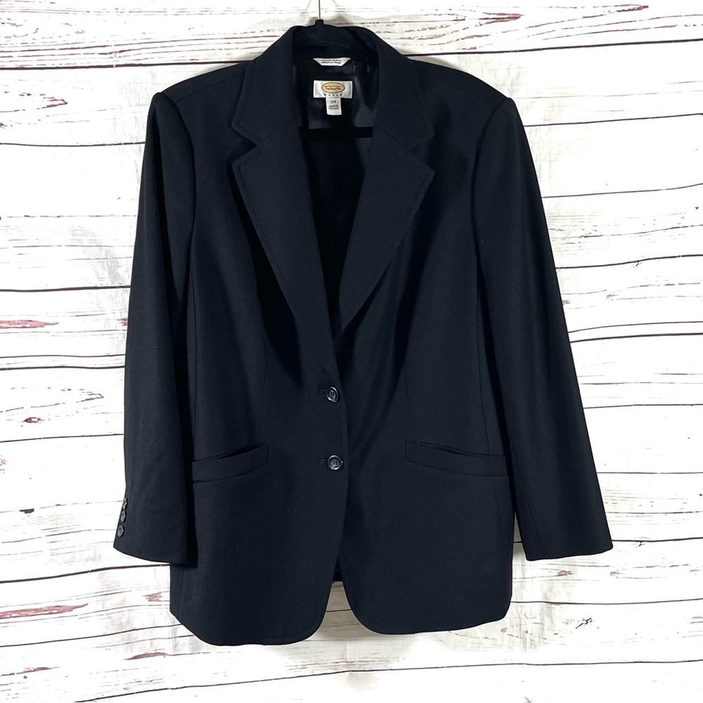 Vintage Talbots Women's Blazer Jacket Plus Size 12W Wool Blend Black Twill